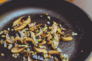 a close up shot of a frying pan