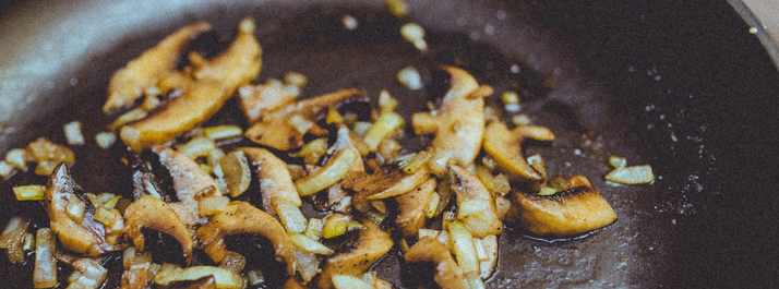 a close up shot of a frying pan